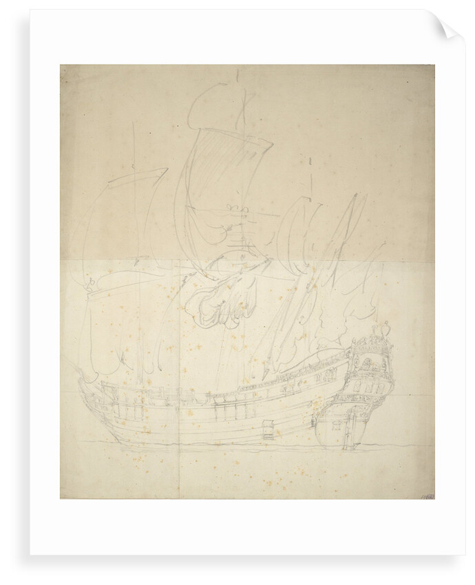 Portrait of the 'Leopard', 6 guns, was a fireship, purchased in 1672 and expended in 1673. by Willem van de Velde the Elder
