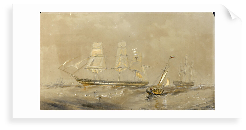 'Agamemnon' at sea, a cutter in the foreground by Oswald Walter Brierly