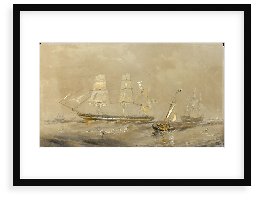 'Agamemnon' at sea, a cutter in the foreground by Oswald Walter Brierly