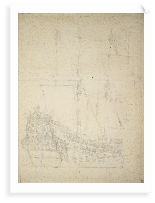 Portrait of the 'Middelburg'? 40 guns, a ship of the Zeeland Admiralty, built in 1653, and is last mentioned in 1691. by Willem van de Velde the Elder