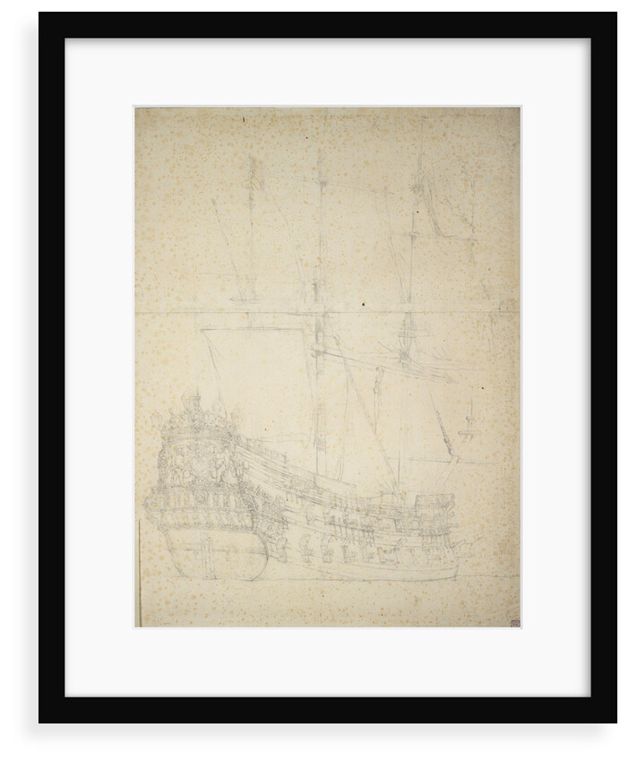 Portrait of the 'Middelburg'? 40 guns, a ship of the Zeeland Admiralty, built in 1653, and is last mentioned in 1691. by Willem van de Velde the Elder