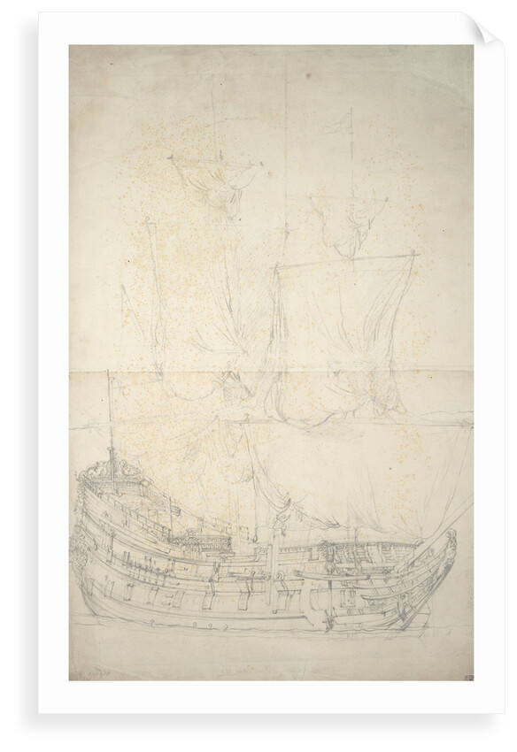 Portrait of the 'Groote Herder', 38 guns, possibly built in 1665 and is last mentioned in 1667. by Willem van de Velde the Elder