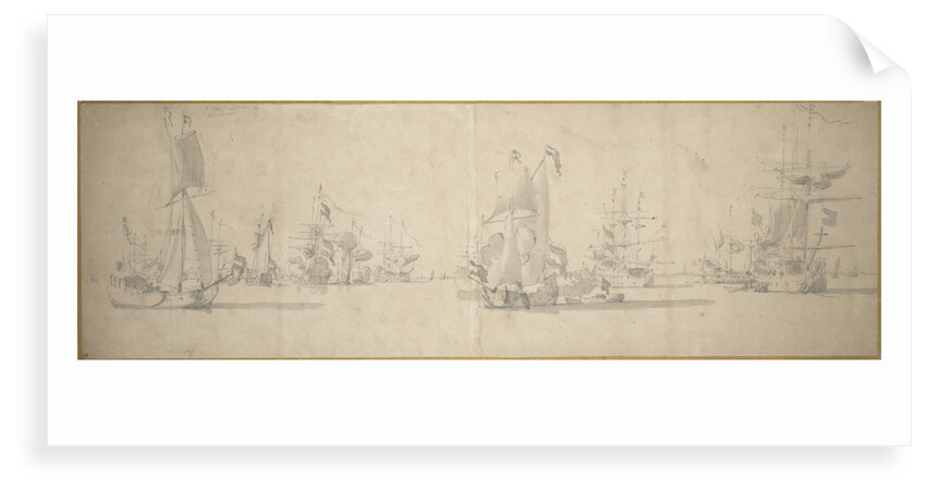 The Dutch fleet at anchor near the coast by Willem van de Velde the Elder