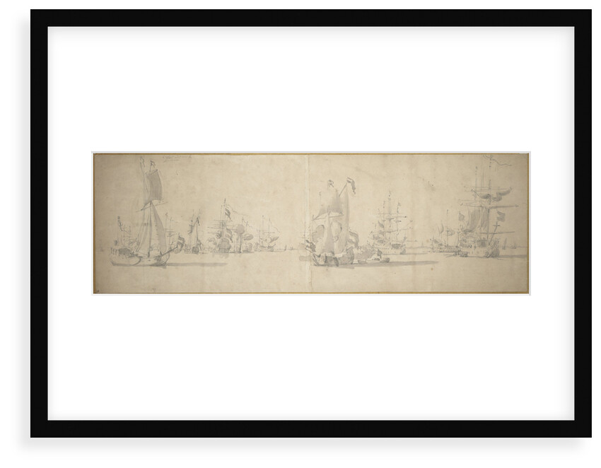 The Dutch fleet at anchor near the coast by Willem van de Velde the Elder