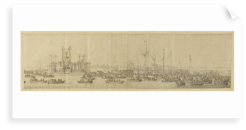 The decorated pontoon before Whitehall by Willem van de Velde the Elder