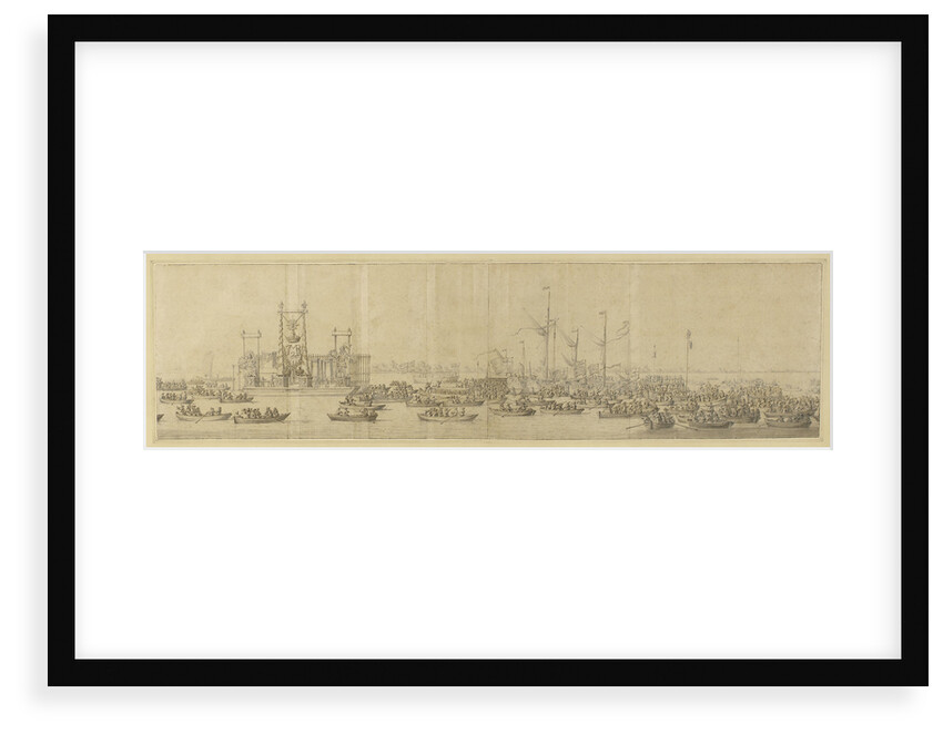 The decorated pontoon before Whitehall by Willem van de Velde the Elder