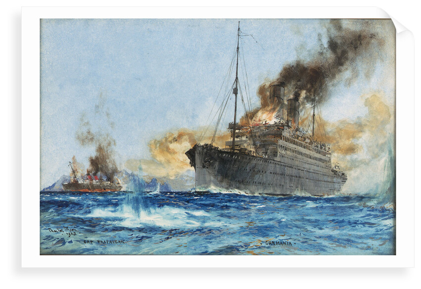 'Carmania' sinking 'Cap Trafalgar' off Trinidad, 14 September 1914 by Charles Dixon