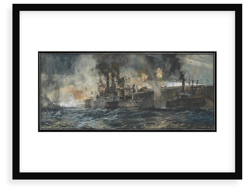 HMS 'Vindictive' alongside the Mole, Zeebrugge, April 23rd 1918 by Charles Dixon