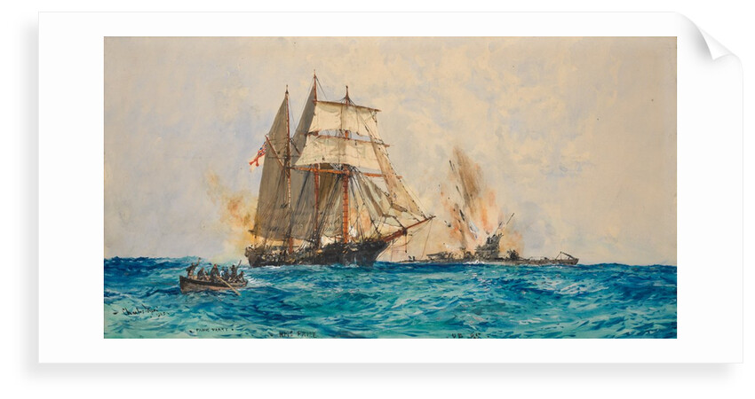 The Q-ship, HM schooner 'Prize, engaged with the German submarine 'U93', 30 April 1917 by Charles Dixon