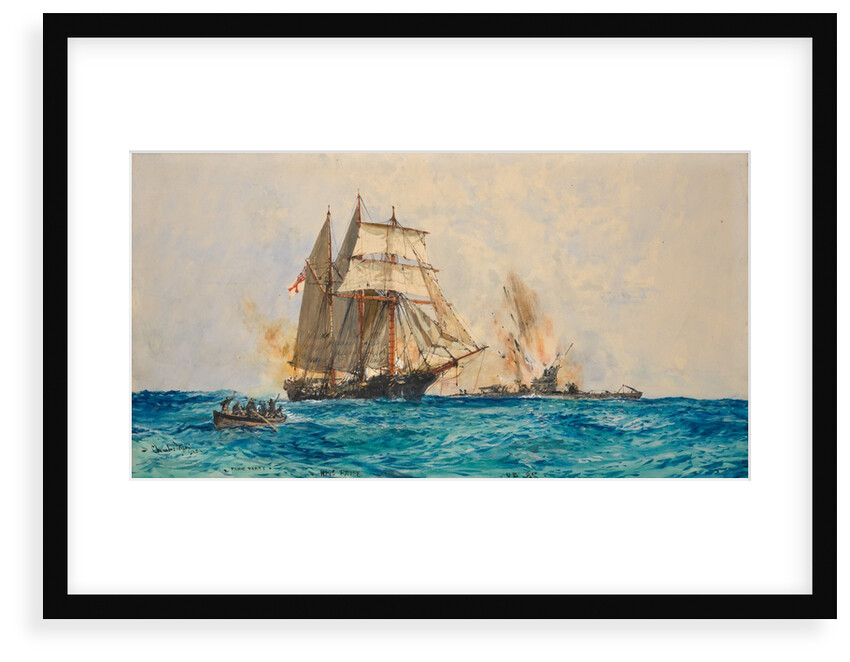 The Q-ship, HM schooner 'Prize, engaged with the German submarine 'U93', 30 April 1917 by Charles Dixon