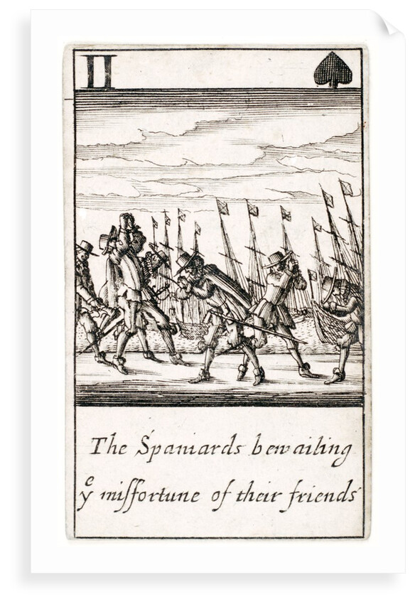 1588 Armada Playing Cards, II of Spades. 'The Spaniards bewailing ye missfortune of their friends' by unknown