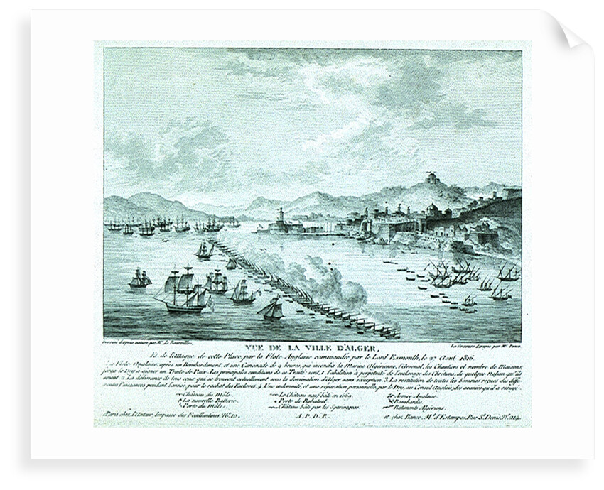 Print of Lord Exmouth's fleet at the City of Algiers, 27th August 1816 by de Bourville