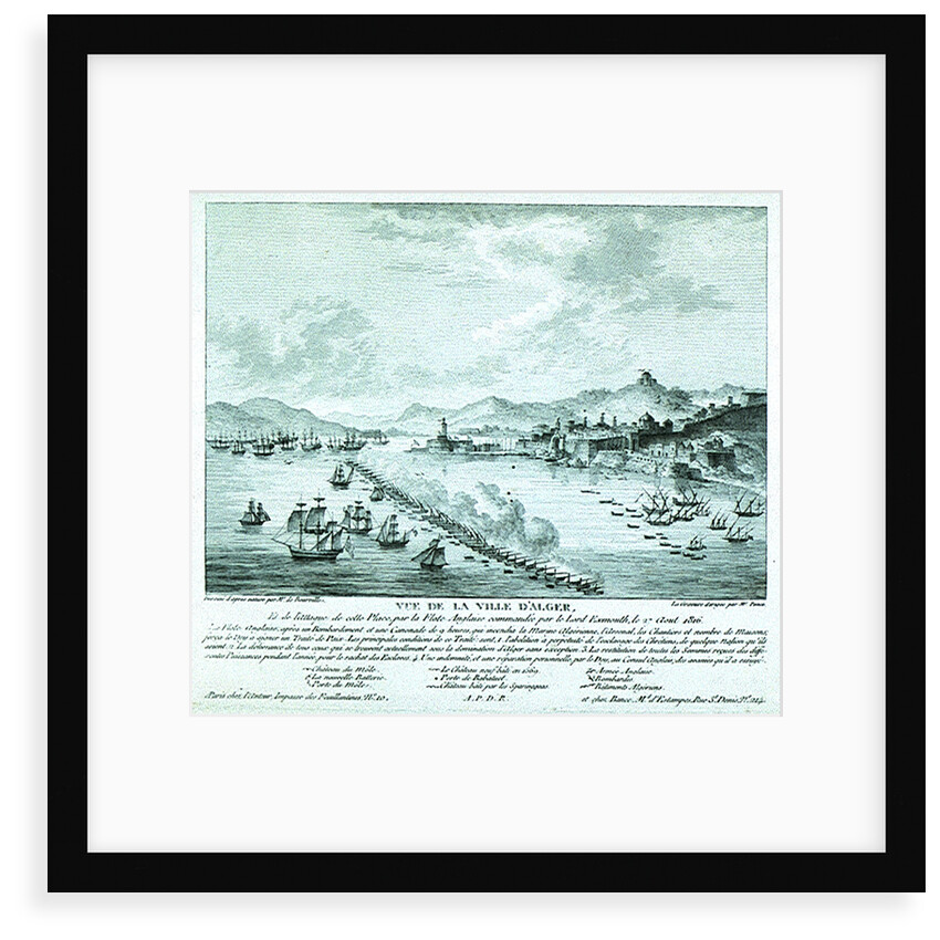 Print of Lord Exmouth's fleet at the City of Algiers, 27th August 1816 by de Bourville