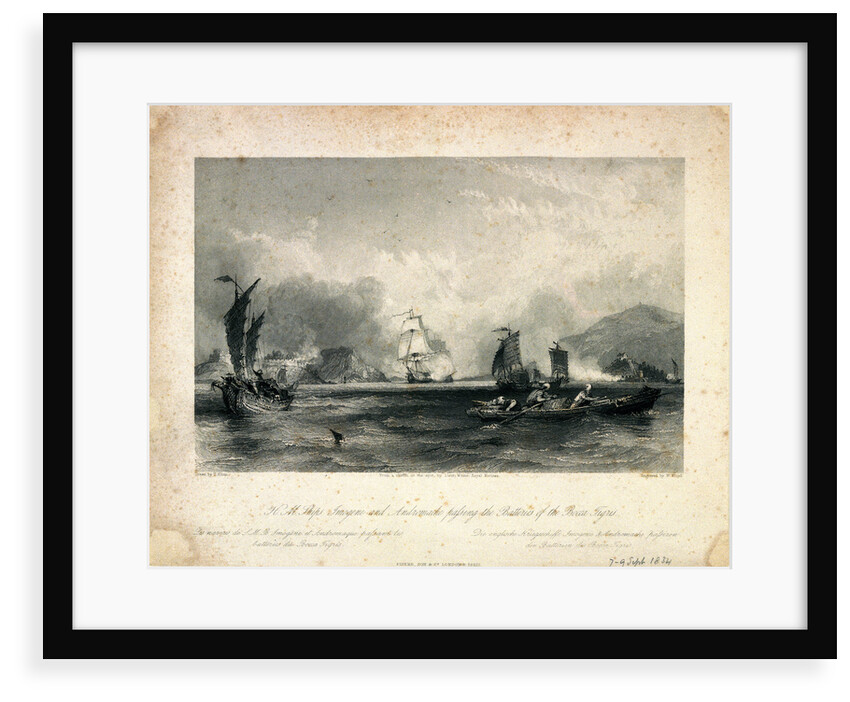 HMS 'Imogene' and 'Andromache' passing the batteries of the Bocca Tigris by Thomas Allom