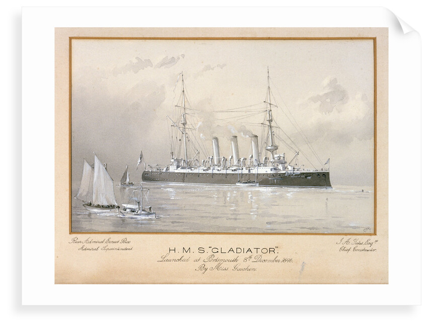 HMS 'Gladiator' launched at Portsmouth 8 December 1896 by H. Coish
