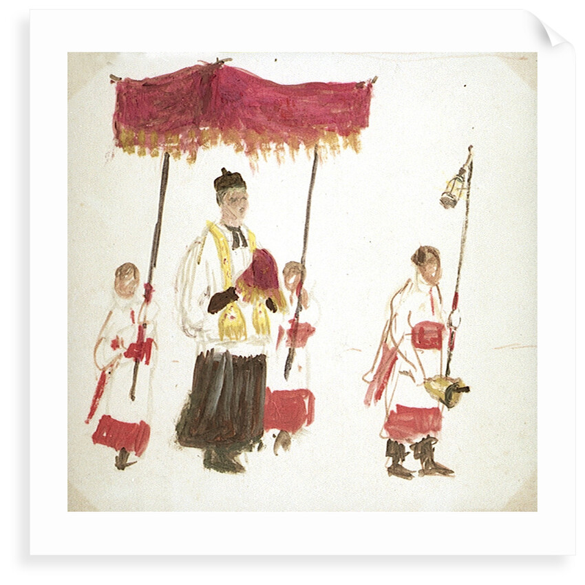 A Priest Beneath a Canopy, with Three Servers by William Lionel Wyllie
