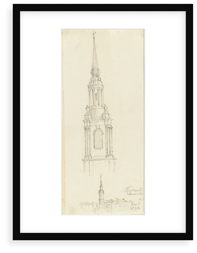 Shadwell church, and an enlargement of the spire, 5 December 1826 by Edward William Cooke