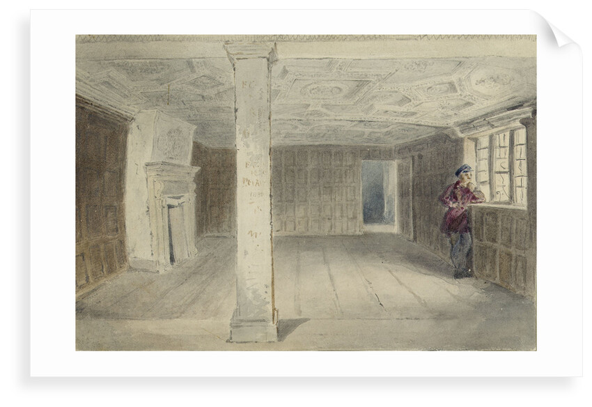 View of an unfurnished room with ornate ceiling by Edward William Cooke