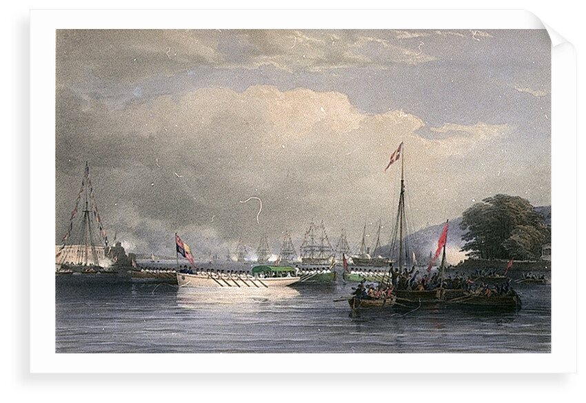 Her Majesty and Prince Albert, Proceeding in the State Barge to land at the Royal Dockyard, Devonport by Nicholas Condy