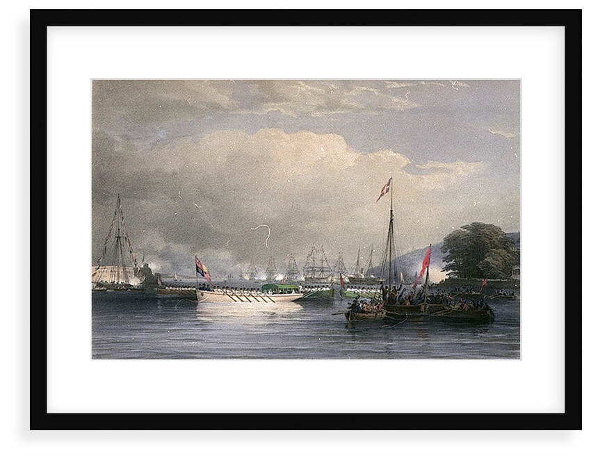 Her Majesty and Prince Albert, Proceeding in the State Barge to land at the Royal Dockyard, Devonport by Nicholas Condy