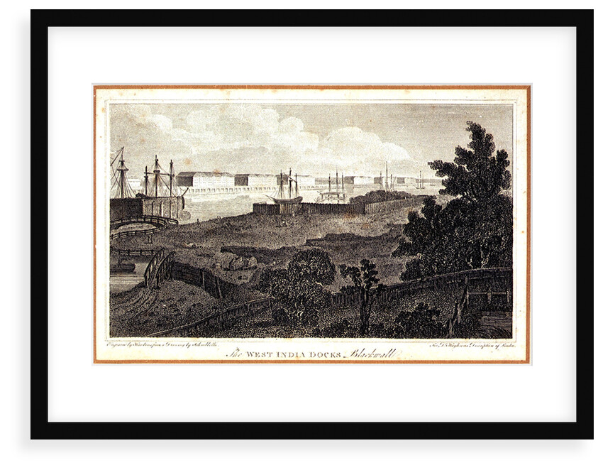 The West India Docks, Blackwall. For Dr Hughson's Description of London by Robert Bremmel Schnebbelie