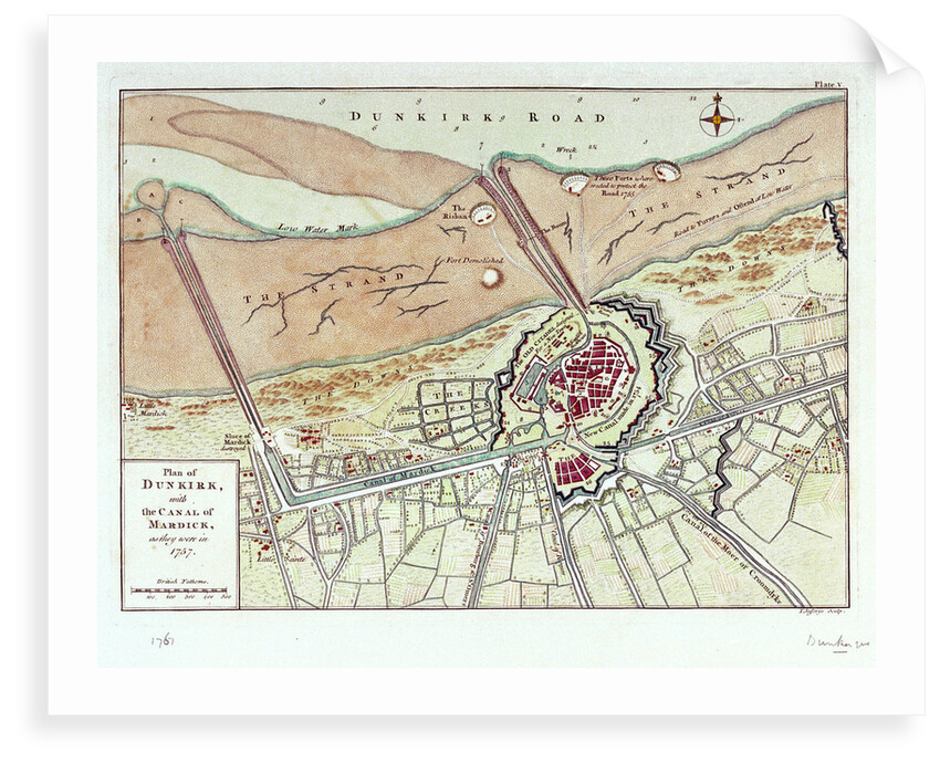 Plan of Dunkirk with the canal of Mardick, as they were in 1757 by T. Jefferys