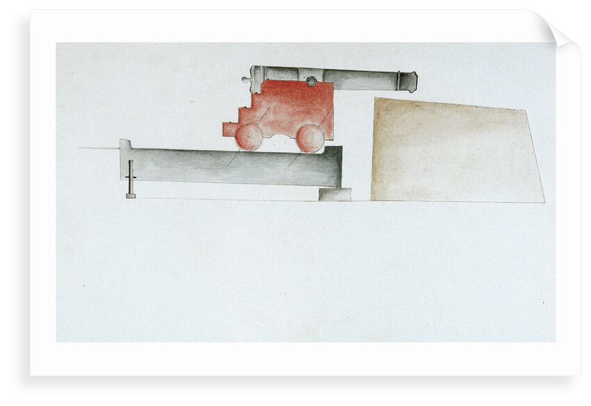 A cannon at Mortella Tower. Third illustration in Plan of Mortella Tower, St Fiorenzo Bay. Corsica, 1794 by DCF