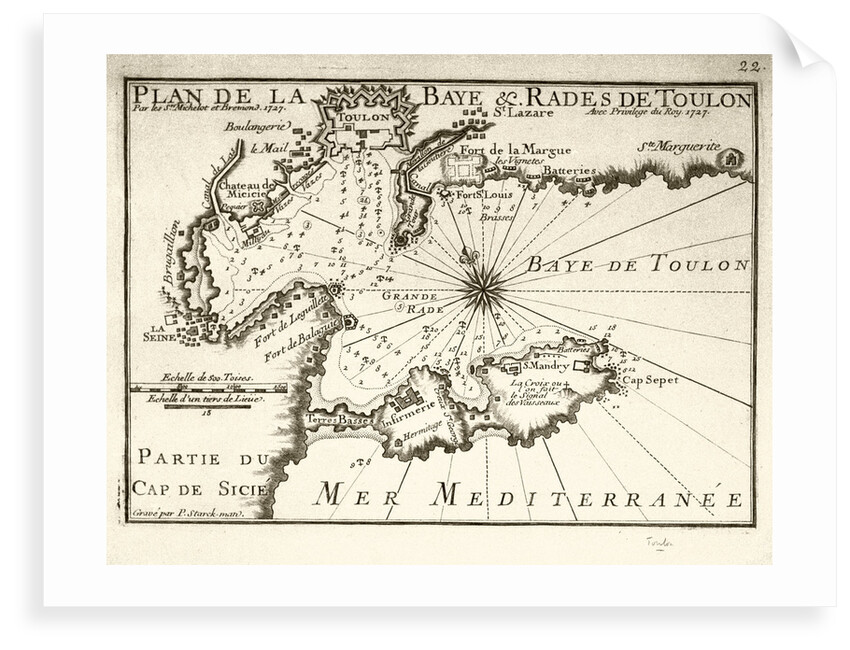 Plan de la Baye & Rades de Toulon Par les Srs Michelot et Bremond, 1727 Avec Privilege du Roy. 1727' by P. Starckman
