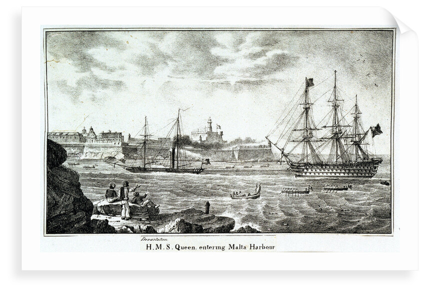 HMS 'Queen' and 'Devastation' entering Malta harbour by Unknown