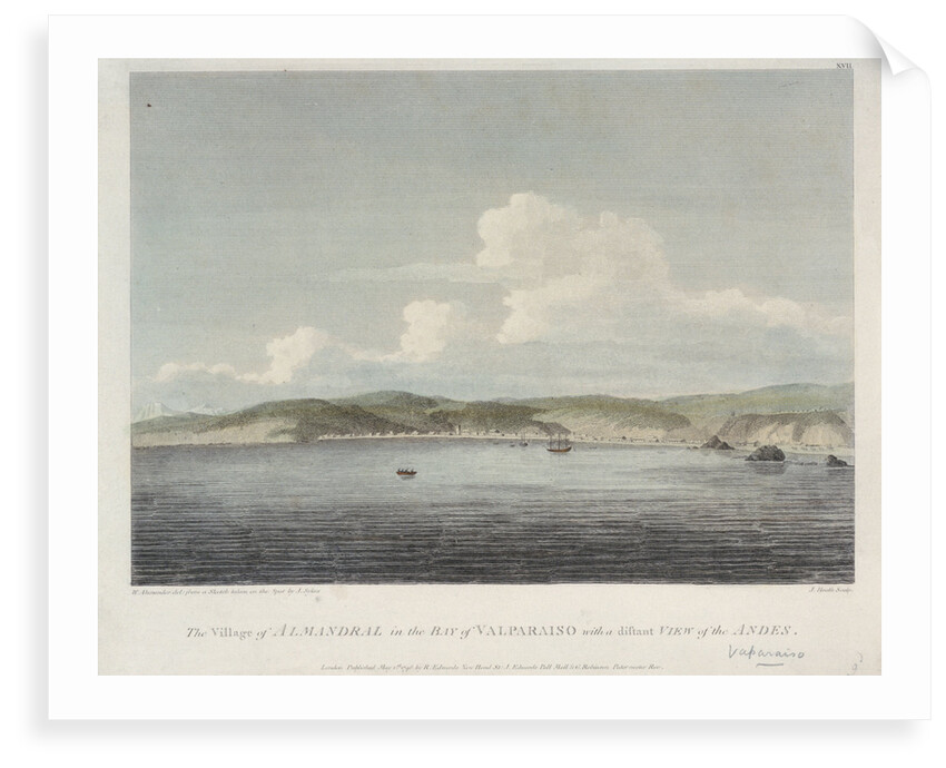 The village of Almandral in the bay of Valparaiso with a distant view of the Andes by J. Sykes
