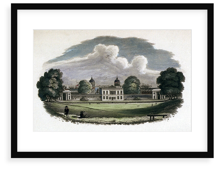 Royal Naval Asylum from Greenwich Park. Shows scaffolding coming down from completion of Alexander's new East Wing(?) by John Theophilus Lee