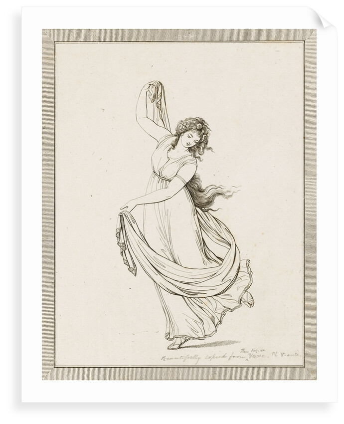 Emma, Lady Hamilton, in a classical pose, dancing and poised on her right foot by Frederick Rehberg