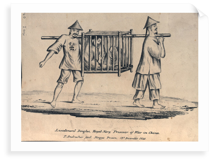 Lieutenant Douglas, Royal Navy, Prisoner of War in China. P Anstruther fecit. Ningpo Prison, 12th December 1840 by P. Anstruther