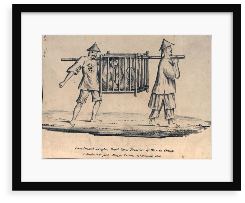 Lieutenant Douglas, Royal Navy, Prisoner of War in China. P Anstruther fecit. Ningpo Prison, 12th December 1840 by P. Anstruther