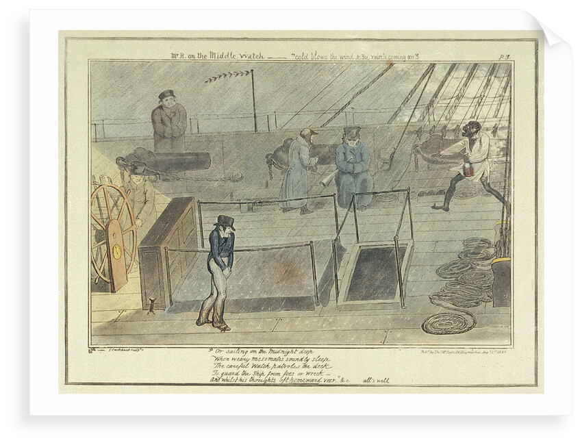 Midshipman Blockhead, Master B on the Middle Watch, cold blows the wind & the rain's coming on by George Cruikshank