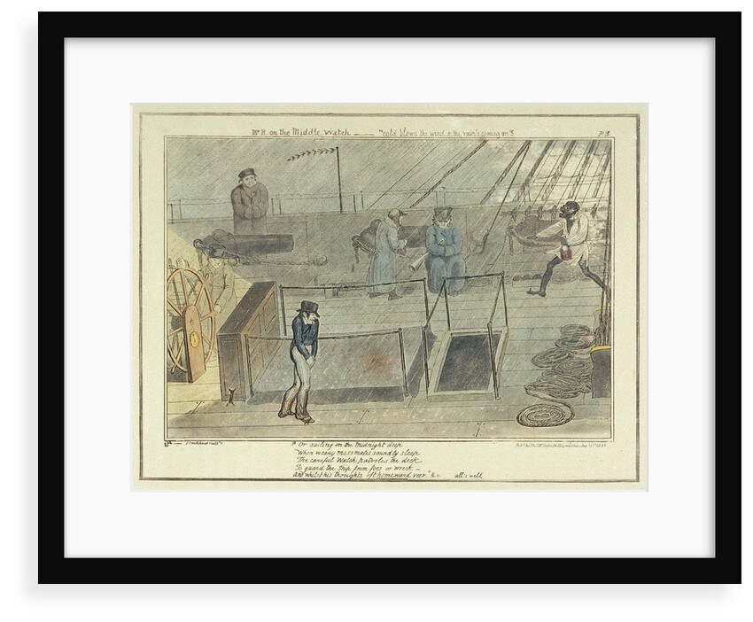 Midshipman Blockhead, Master B on the Middle Watch, cold blows the wind & the rain's coming on by George Cruikshank