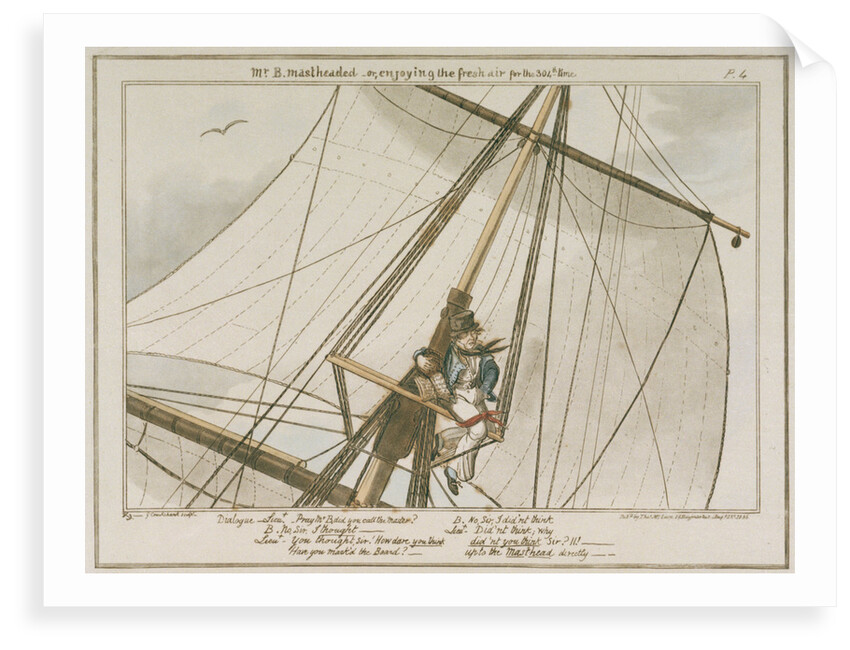 Midshipman Blockhead, Mr B mastheaded or enjoying the fresh air for the 304th time by George Cruikshank