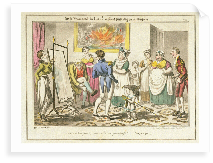 Midshipman Blockhead, Mr B Promoted to Lieut: & first putting on his uniform by George Cruikshank