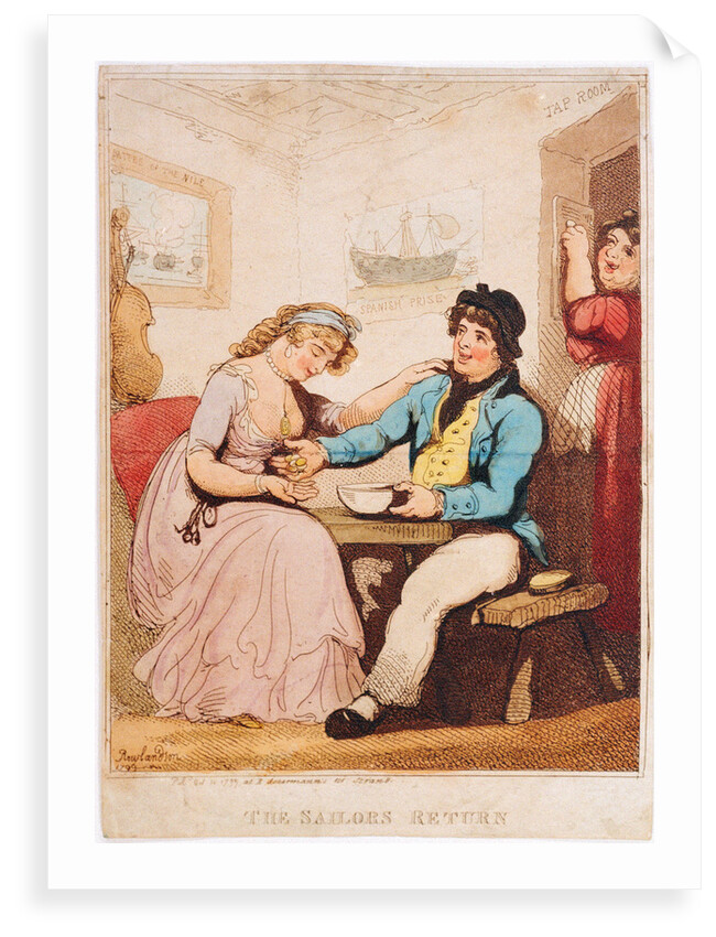 'The Sailor's Return' (caricature): money changes hands in a tavern of uncertain morals by Thomas Rowlandson
