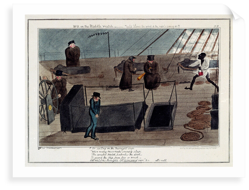 Midshipman Blockhead, Mr B on the Middle Watch, cold blows the wind & the rains coming on by George Cruikshank