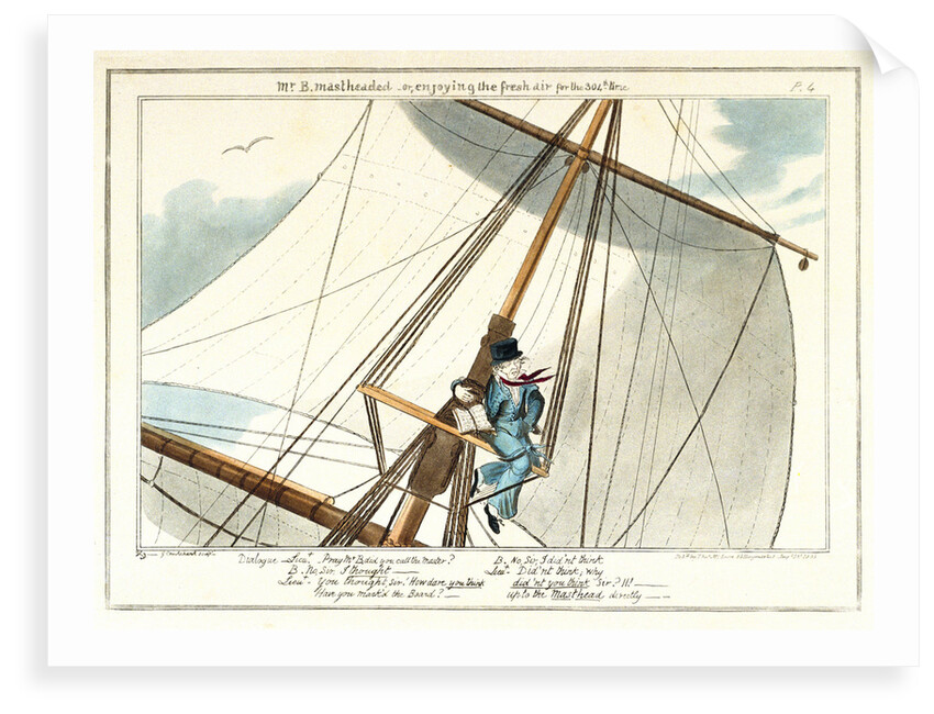 Midshipman Blockhead, Mr B, mastheaded or enjoying the fresh air for the 304th time by George Cruikshank