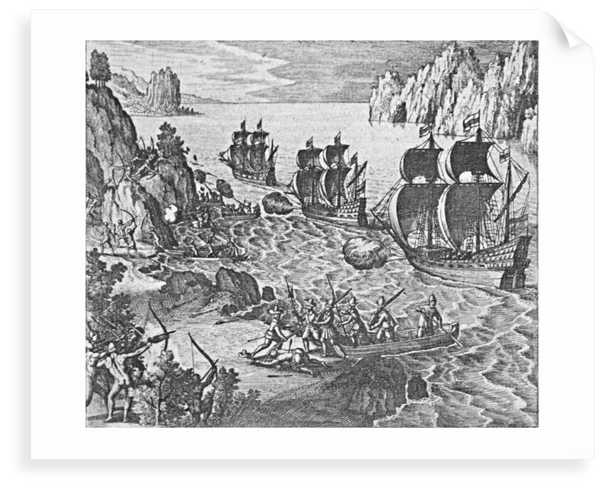 Penguin Island Nov 1599 by J. de Bry