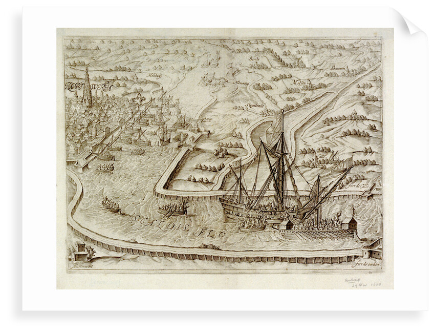 Black Galley cuts out large Spanish Cromster by Johannus Theodorus de Bry