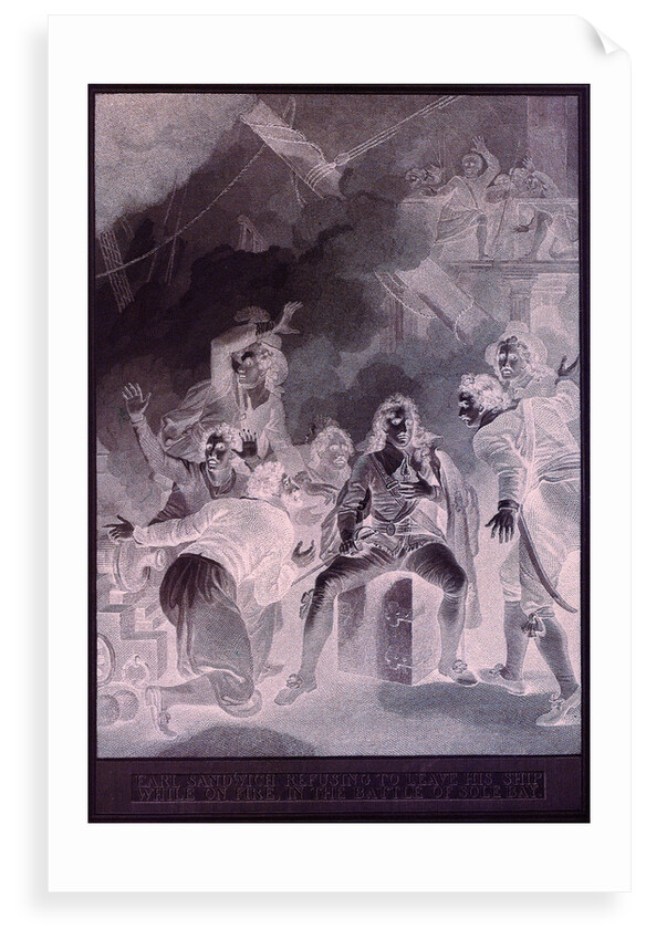 Earl of Sandwich refusing to leave his ship while on fire in the Battle of Solebay, 28 May 1672 by Robert Smirke