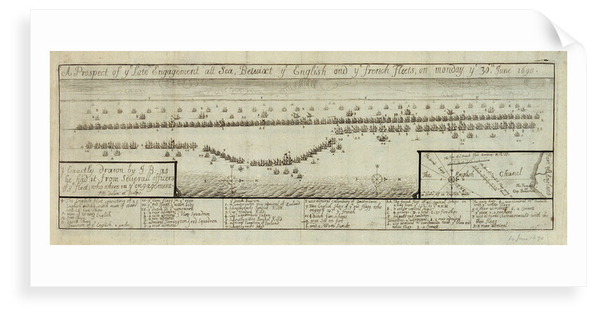 The English and Dutch fleet under Torrington & Evartsen defeated By the French under de Tourville at Beachy Head, 30 June 1690 by James Basire