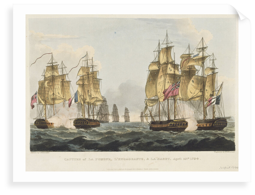 Capture of 'La Pomone',  'L' Engageante' & 'La Babet', 23 April 1794 by Thomas Whitcombe