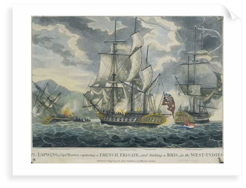 Captain Barton capturing a French frigate and sinking a brig in the West-Indies by William Elmes