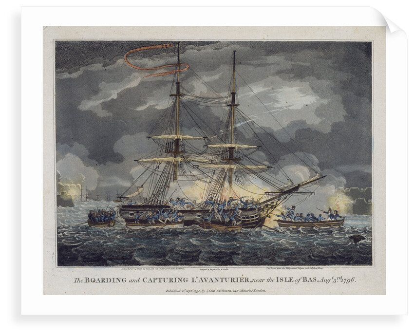 The boarding and capturing of 'L' Avanturier' near the Isle of Bas, 3 August 1798 by William Elmes