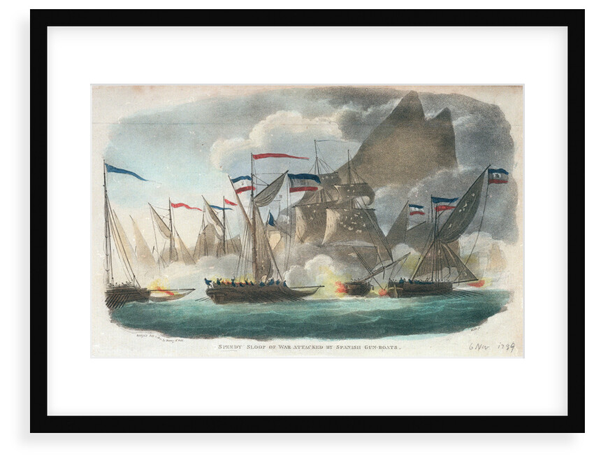 'Speedy' sloop of war attacked by Spanish gun-boats by Wells