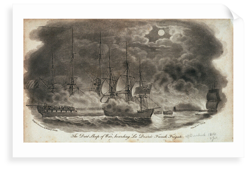 The 'Dart' sloop of war, boarding 'La Desiree' French frigate by Robert Dodd